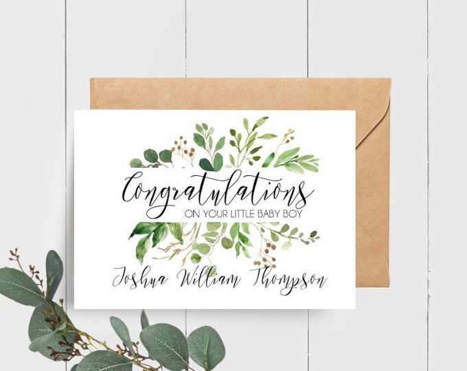 Botanical Congratulations on your Baby Boy Card | Card for new Parents | C15