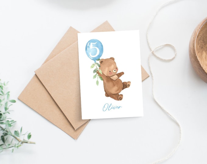 Personalised Bear Happy 5th Birthday card for Boy