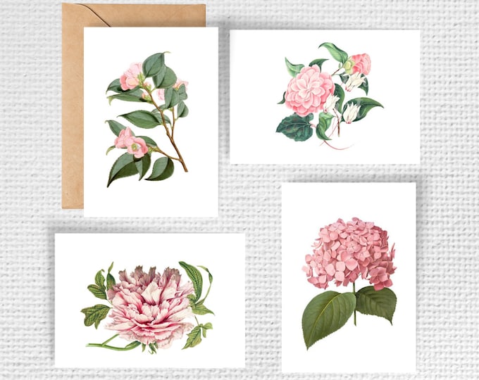 Set of 8 Pink Floral Note Cards