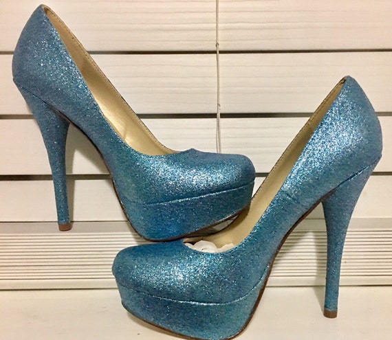 blue glitter high heels