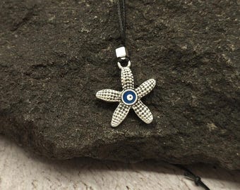 Starfish Evil Eye Cotton Cord Necklace - Ocean Jewelry Valentine's Day Gifts