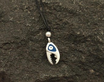 Enamel Evil Eye Crab Claw Necklace: Adjustable Leather Cord Valentine's Day Gifts