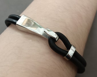 Men's Sterling Silver & Leather Bracelet - Custom Fit