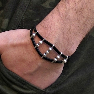 Unisex Leather Beaded Bracelet: Customized Metal Motif Wristband