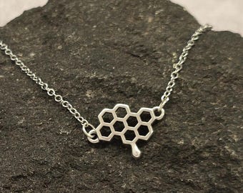 Geometric Honeycomb Pendant Necklace: Stainless Steel Chain, Nature Lover Gift Valentine's Day Gifts
