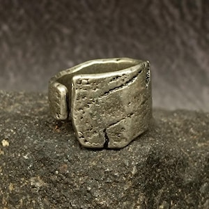 Mens Pewter Distressed Ring: Chunky Rustic Adjustable Band