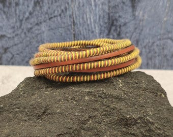 Handmade Leather & Cotton Cord Wrap Bracelet: Boho Magnetic Clasp Jewelry