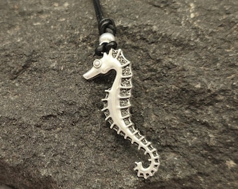 Seahorse Pendant Necklace, Handmade Ocean Jewelry, Leather Rustic Necklace, Ocean Lover Gift, Unisex Nautical Pendant Valentine's Day Gifts