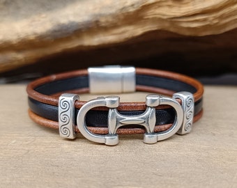 Unisex Black & Brown Leather Bracelet: Mens Cuff