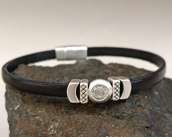 Mens Leather Geometric Bracelet: Unisex Beaded Wristband