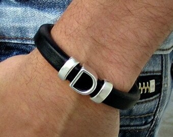 Mens Personalized Leather Bracelet Gold Silver Initial Monogram Bracelet customized to your wrist