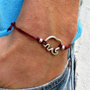 Elephant Bracelet, Men&#39;s Bracelet, Silver Elephant Charm, Cord Bracelet For Men, Gift for him, Bestfriend Bracelet, mens jewelry, Adjustable