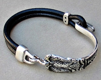 Silver Fork Bracelet, Spoon Bracelet, Leather Bracelet, Eco Friendly, customized to your wrist