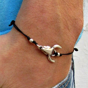 Stierenkoparmband, herenarmband, zilveren stier, armband voor mannen, cadeau voor hem, hoorns, cowboyarmband, herensieraden, verstelbaar