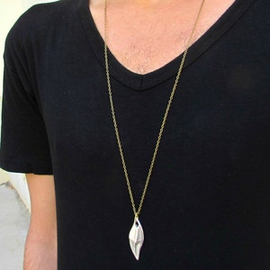 Men&#39;s Minimalist Silver Plated Necklace: Long Charm Pendant