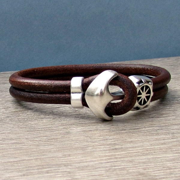Anchor Bracelet Mens Leather bracelet Cuff Sailing Bracelet Customized On Your Wrist