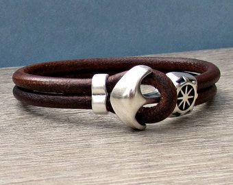 Anchor Bracelet Mens Leather bracelet Cuff Sailing Bracelet Customized On Your Wrist