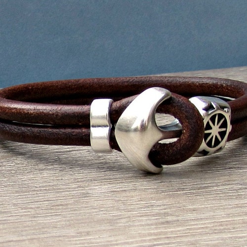 Anchor Bracelet Mens Leather Bracelet Cuff Sailing Bracelet Etsy