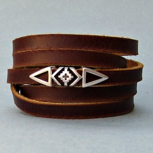 Geometric Leather Wrap Bracelet: Boho Unisex Cuff