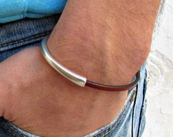 Mens Leather Bracelet, Dainty Bracelet, Minimalist Bracelet, Boyfriend Gift, Gift For Him, Wide 3 mm Customized On Your Wrist