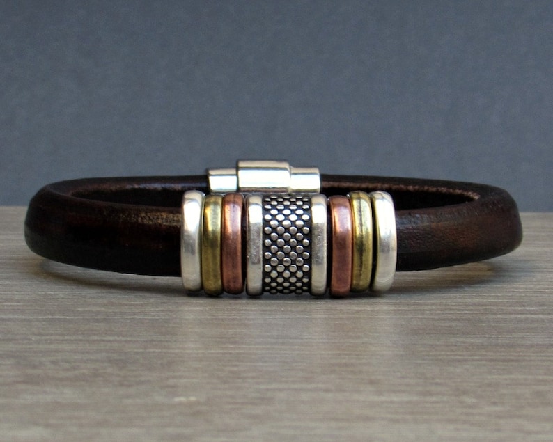 Men's Leather Bracelet Silver Leather Mens Bracelet Cuff Etsy