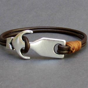 Anchor Bracelet Nautical Mens Leather Bracelet,Mens Gift, Antique Silver Plated, Customized On Your Wrist