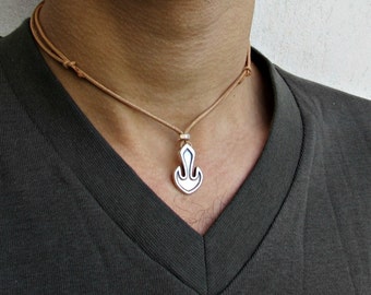 Men's Anchor Necklace: Silver Charm, Leather Cord, Nautical Jewelry