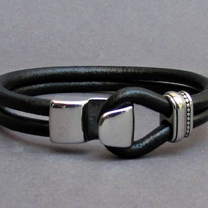 Hook Mens Stainless Steel Leather Bracelet, Leather Bracelet For Men, For Husband,  For Boyfriend, For Him, Boyfriend Gift, Mens Gift