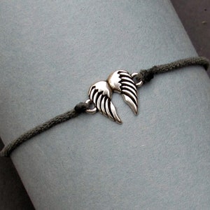 Angel Wings Bracelet, Silver Angel Wings Charm, Cord Bracelet For Men, Elastic Bracelet, Bestfriend Bracelet, Adjustable  6 - 9 1/2 Inches