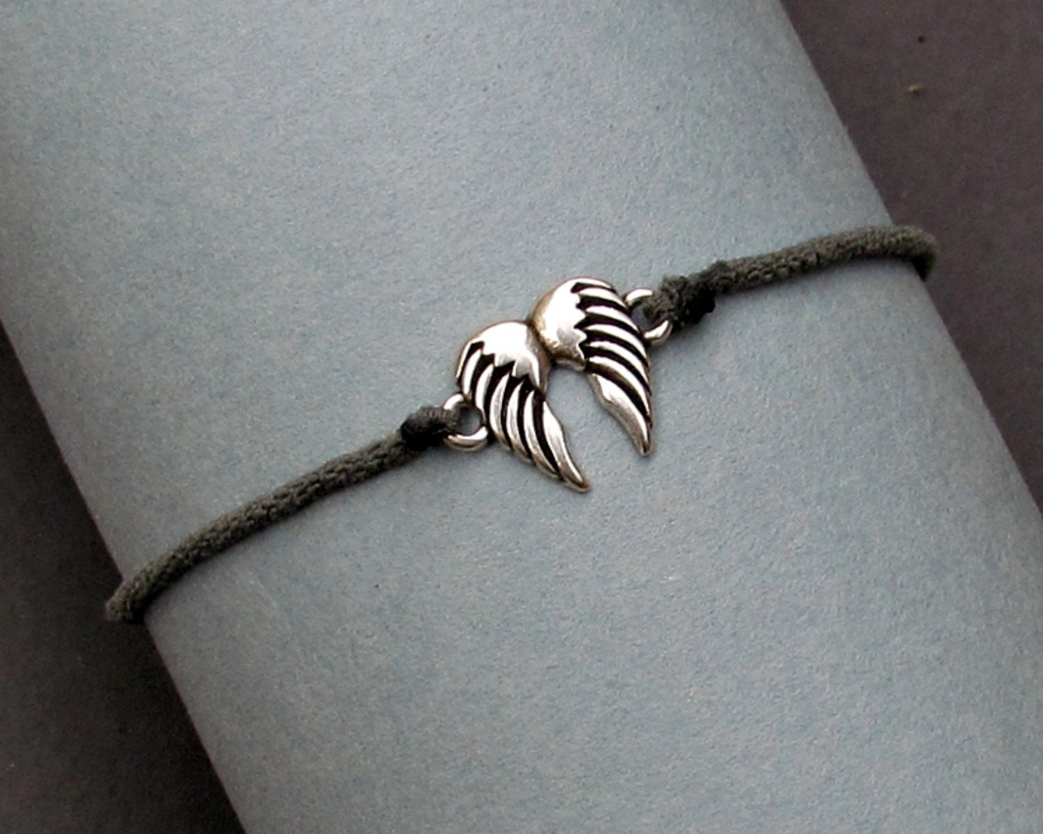 Angel Wings Cord Bracelet: Silver Charm, Adjustable Friendship Jewelry