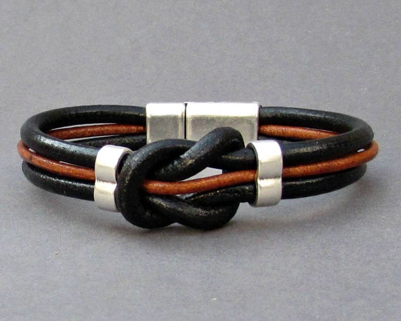 Nautical Knot Mens Leather Bracelet Black Brown Natural Etsy