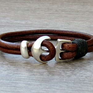 Anker herenarmband Leren herenarmband Manchet aangepast aan je pols