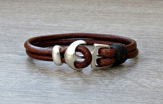 Anchor Mens Bracelet Mens Leather bracelet Cuff Customized On | Etsy