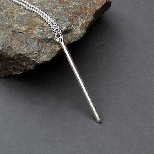 Men&#39;s Stainless Steel Bar Necklace: Long Pendant, Silver Chain