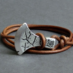 Axe Bracelet For Men Leather Wrap Bracelet Celtic Axe Bracelet Viking Axe Bracelet Adjustable