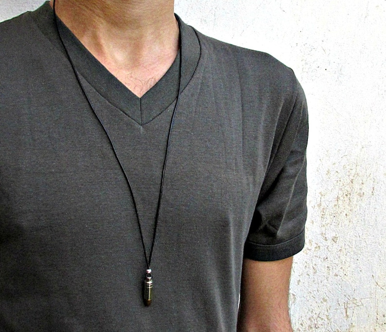 Men's Bullet Necklace, Pendant, Men's Silver Bronze Necklace Pendant, Mens Jewelry Mens Gift image 1