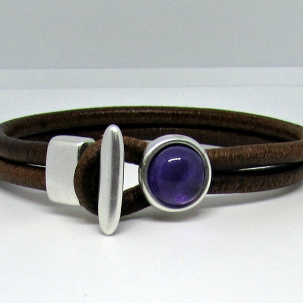 Herren Lederarmband: Amethyst Lederarmband: Individueller Edelsteinschmuck