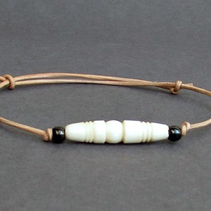 Carved White Bone Leather Bracelet: Adjustable Unisex Jewelry