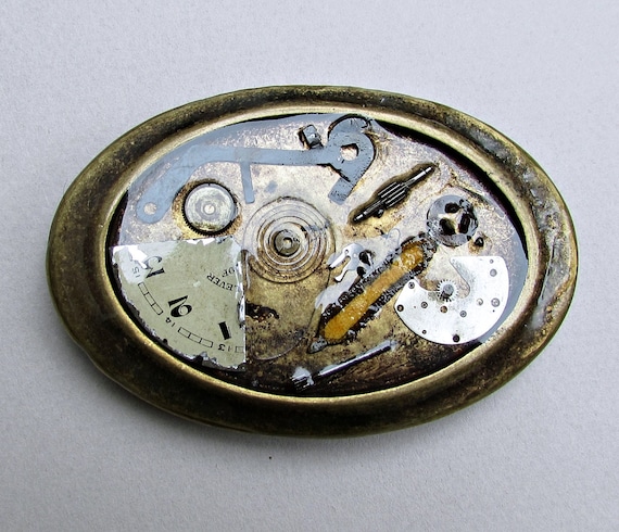 Steampunk Belt Buckle: Antique Brass, Watch Parts  display picture 3