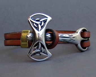 Celtic Bracelet For Men Silver Mens Leather Bracelet Cuff Boyfriend Gift