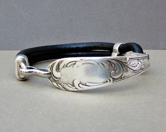 Silver Fork Bracelet, Spoon Bracelet, Leather Bracelet, Eco Friendly, customized to your wrist