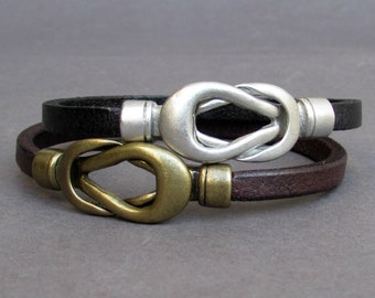 Couples Nautical Knot Bracelet Set: Leather His & Hers Cuffs