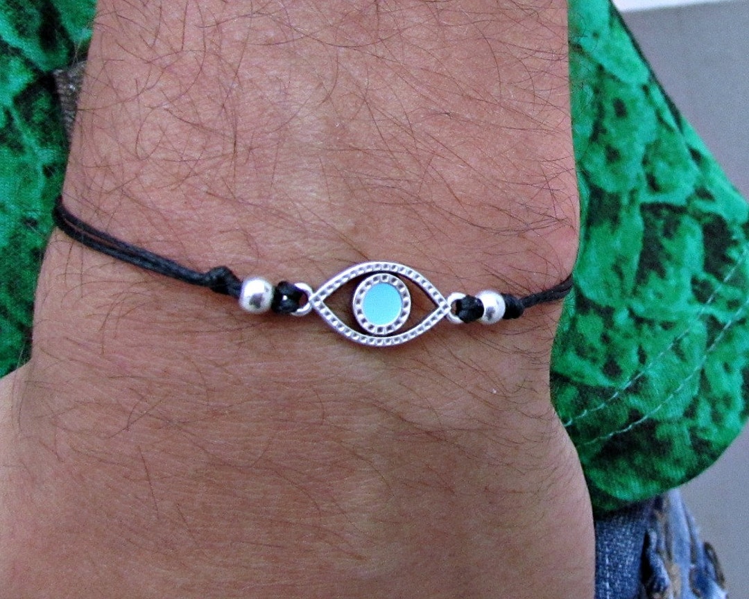Jewel String Evil Eye Bracelet Anklet: Adjustable Cord Charm Jewelry - Etsy