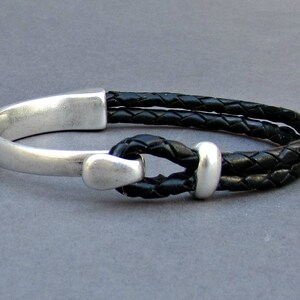 Braided Leather Bracelet, braided, Men Bracelet, Leather Bracelet, Black Brown Leather Mens Bracelet, Silver Plated Customized On Your Wrist image 2