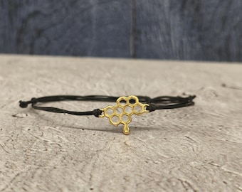 Honeycomb Charm Bracelet: Minimalist Waxed Cotton Cord, Nature Inspired