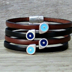 Evil Eye Bracelet Mens Leather Bracelet Cuff  Customized On Your Wrist