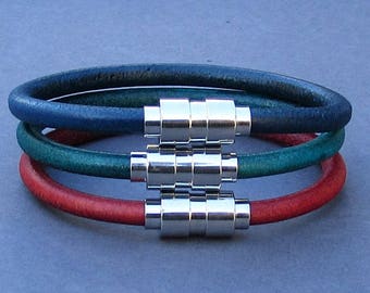 Herren Lederarmband: Edelstahl Magnetverschluss