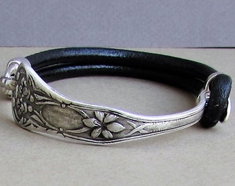 Silver Fork Bracelet, Spoon Bracelet, Leather Bracelet, Eco Friendly, customized to your wrist