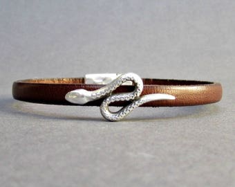 Schlangenleder Armband: Silber Unisex Armspange, personalisierbar