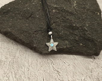 Star Pendant Necklace, Evil Eye, Leather Cord, Unisex